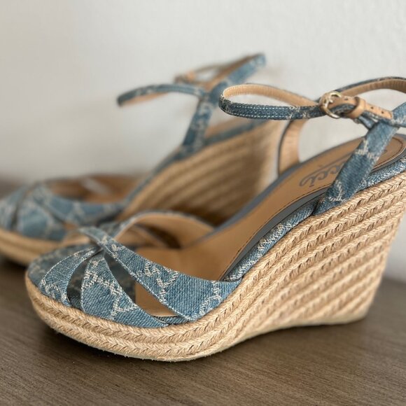 GUCCI Denim GG Espadrille Wedge Sandals – Style 291098 - Picture 2 of 12